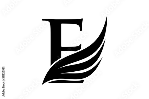 Initial letter E logo and wings symbol. Wings design element,  initial Letter E logo Icon, Initial Logo Template