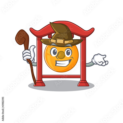 Happy Witch chinese gong Scroll cartoon character design