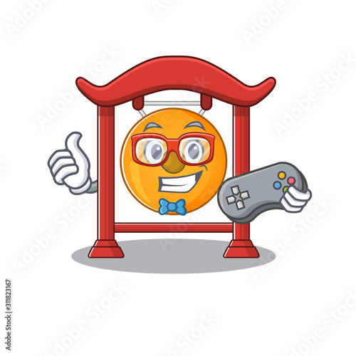 Funny geek gamer chinese gong Scroll cartoon character style