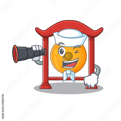 happy Sailor chinese gong Scroll cartoon design with binocular
