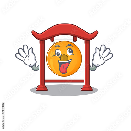Mascot of crazy face chinese gong Scroll Cartoon character style