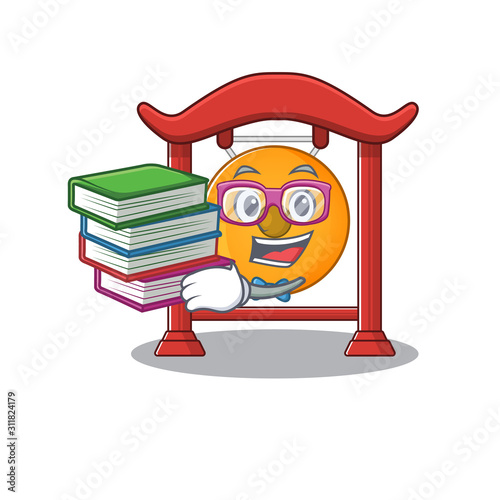 Smart Student chinese gong Scroll mascot cartoon with book