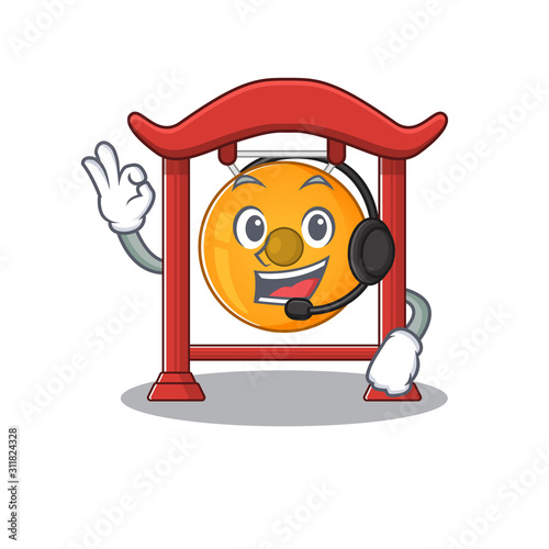 cute chinese gong Scroll cartoon character design wearing headphone