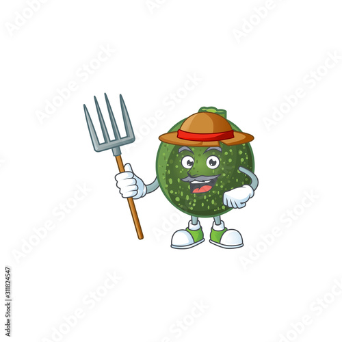 Happy Farmer gem squash cartoon mascot with hat and tools