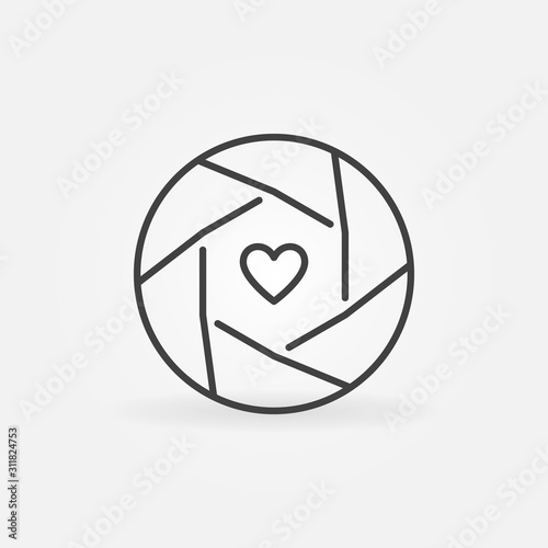 Heart inside Camera Shutter vector outline concept icon or symbol