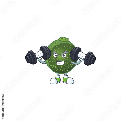 Fitness exercise gem squash mascot icon with barbells