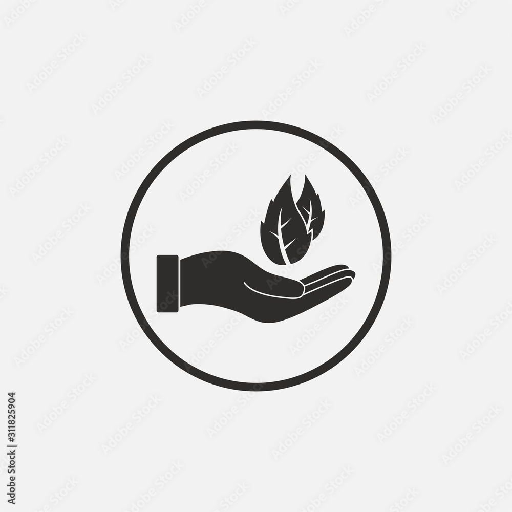Leaf in hand icon. Vector illustration, flat design Leaf in hand icon. Vector illustration, flat design