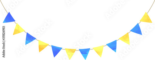 フラッグガーランド_フラッグ_三角_ガーランド_水彩_イエロー_ブルー_青_黄色