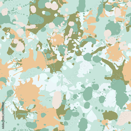 Teal, beige, green camouflage seamless pattern