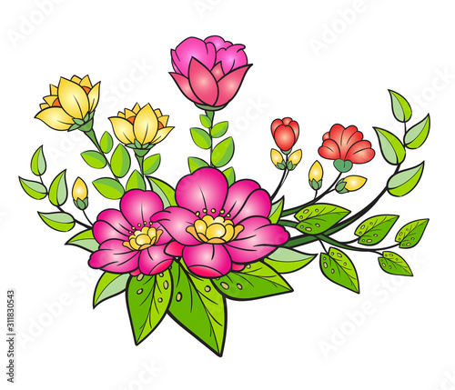 Art of nature, A bouquet of colorful flowers on a white background. hand drawn style vector design illustrations.