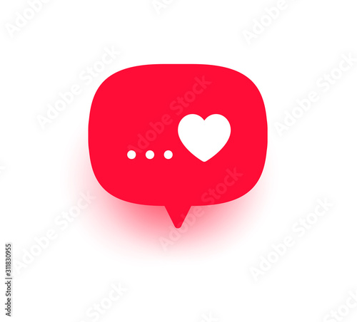 Red message bubble with heart. Happy Valentine's day, romance simple love symbol, icon. Greeting card design for web, email, social media, mobile app, banner. Vector illustration isolated on white