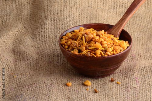 Indian Snacks : Mixture (roasted nuts with salt pepper, Spice, pulses, green peas) photo