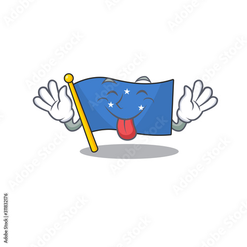Funny face flag micronesia Scroll mascot design with Tongue out
