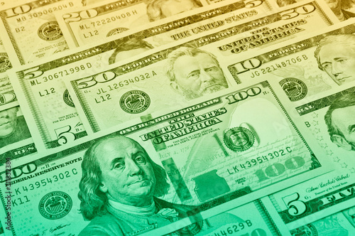 Dollar bank note money for background, yellow and green tone