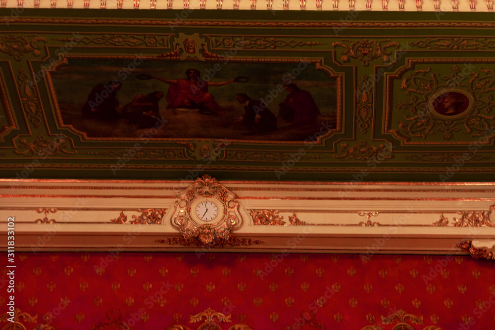 wall clock over the scene in the theater .architecture vintage style