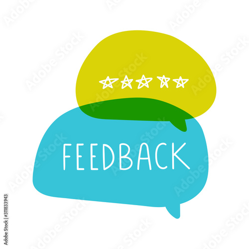 Speech bubbles with word - feedback and stars rating. Vector illustrations on white background.