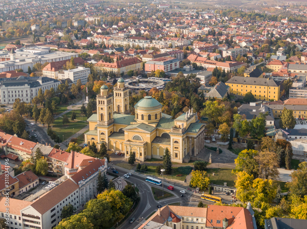 aerial photo of Basilica in Eger