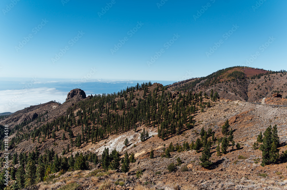 Beautiful panorama of nature above the clouds on the island of Tenerife