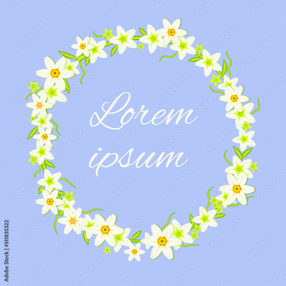 Daffodil flowers wreath, place for text