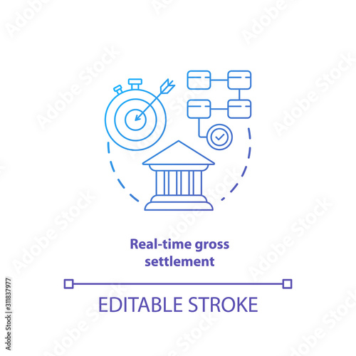 Real time gross settlement blue gradient concept icon. Funds transfer procedure idea thin line illustration. RTGS. Payment settling. Banking system. Vector isolated outline drawing