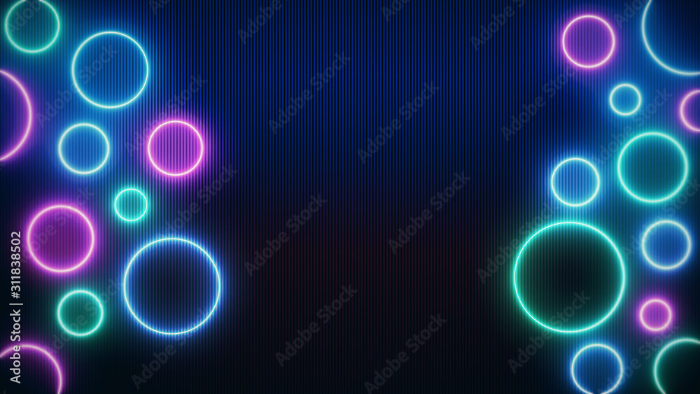 Abstract Retro Sci-Fi Neon bright lens flare colored on black background. Laser show colorful design for banners advertising technologies. Retro style of the 80s Abstract Retro Sci-Fi Neon bright lens flare colored on black background. Laser show colorful design for banners advertising technologies. Retro style of the 80s