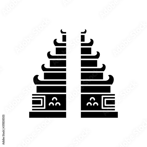 Pura Lempuyang temple glyph icon. Indonesian religious places. Hinduist candi bentar split gate entrance. Balinese sightseeing. Silhouette symbol. Negative space. Vector isolated illustration