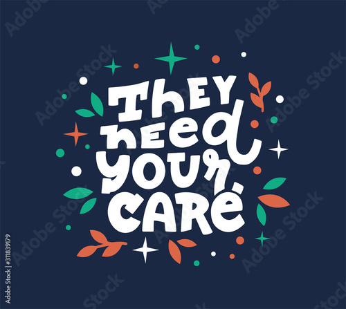 Homeless animals center slogan flat vector logo. Vet clinic, pets shelter volunteer