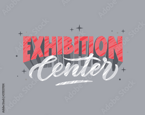 Exhibition center logo hand drawn vector illustration. Retro style