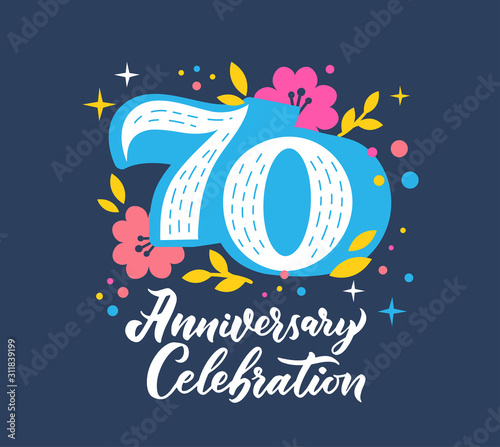 70 anniversary celebration flat vector greeting card template