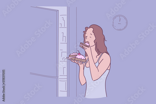 Night snack, unhealthy habit, hunger, esurience concept