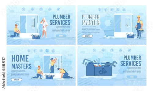 Plumber Service Master Call Flat Landing Page Set