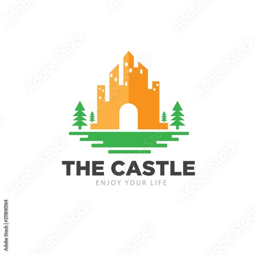 castle and green city logo designs