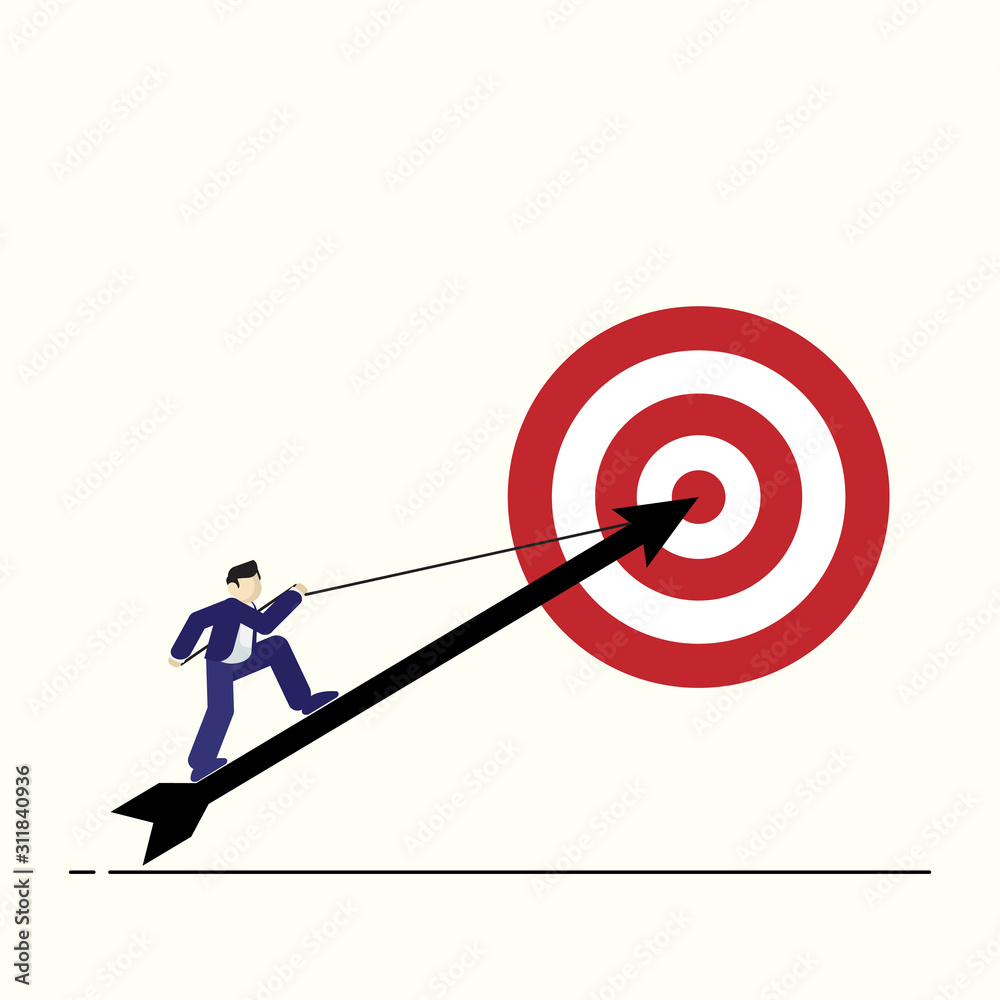 Naklejka Reach the target success. Businessman running to the target. Concept business vector illustration