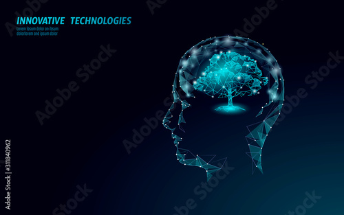 Virtual digital biotechnology tree engineering concept. 3D render. Nature mind solution. Creative idea medical science. Eco polygon biology future research vector illustration