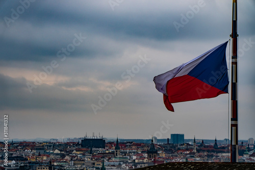 Czech Flag, Czech Republic on cloudy day