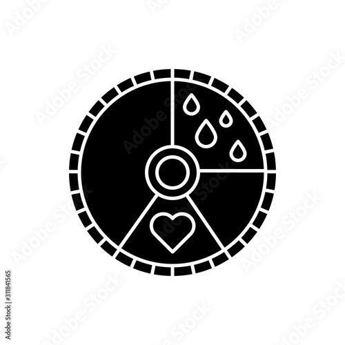 Menstrual cycle glyph icon. Menstruation days tracking. Female healthcare. PMS and period. Gynecology calendar. Monthly circulation. Silhouette symbol. Negative space. Vector isolated illustration