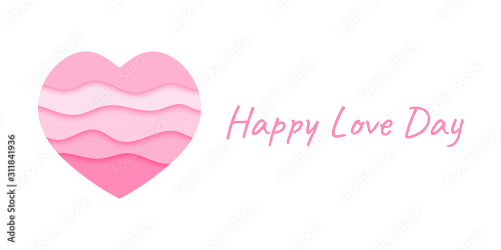 Pink paper cut layered love valentine day background.