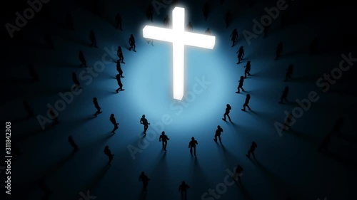 Tiny People Walking Into Cross 3d rendering