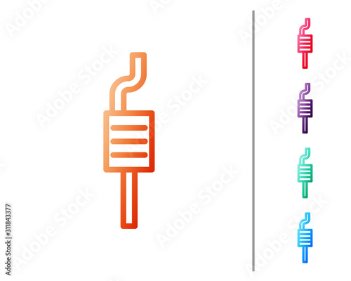 Red line Car muffler icon isolated on white background. Exhaust pipe. Set color icons. Vector Illustration