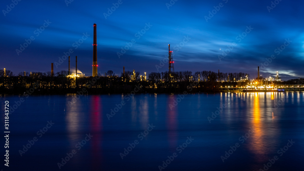Night view of an oil and gas refinery