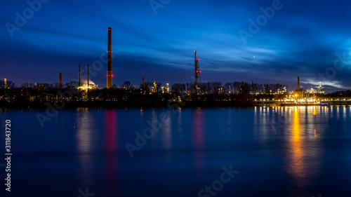 Night view of an oil and gas refinery