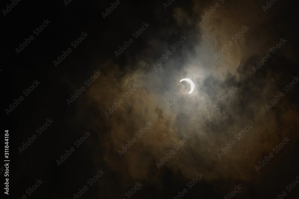 An annular solar eclipse occurred on December 26, 2019. A solar eclipse occurs when the Moon passes between Earth and the Sun, thereby totally or partly obscuring the Sun for a viewer on Earth.
