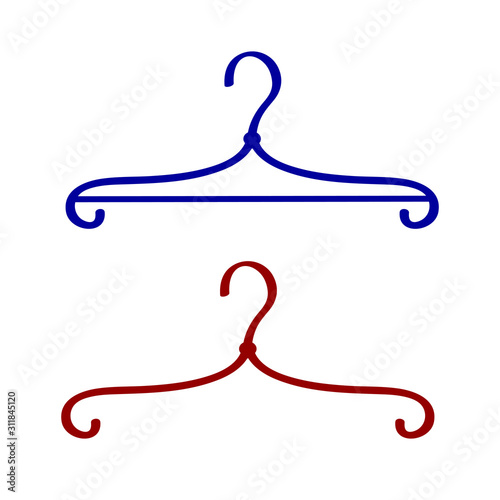 Two simple clothes hangers in a store or at home. Vector isolated flat illustration.