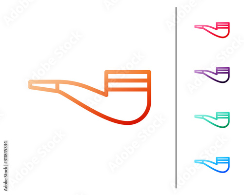 Red line Smoking pipe with smoke icon isolated on white background. Tobacco pipe. Set color icons. Vector Illustration
