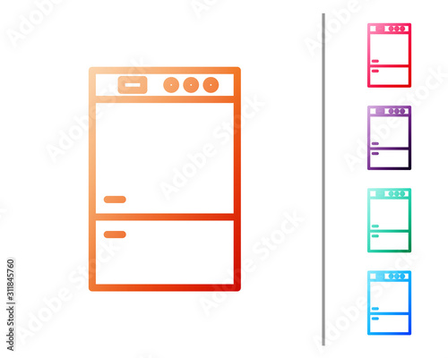Red line Refrigerator icon isolated on white background. Fridge freezer refrigerator. Household tech and appliances. Set color icons. Vector Illustration