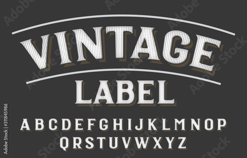 Vintage Label alphabet font. Textured vintage letters. Vector typeface for your typography design.