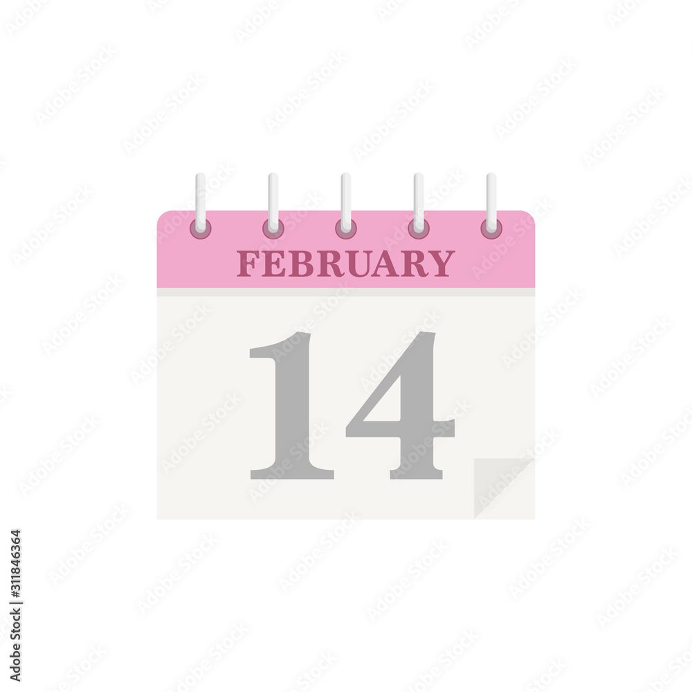14th of February. Pink calendar. Vector illustration for Valentine's Day. 14th of February. Pink calendar. Vector illustration for Valentine's Day.