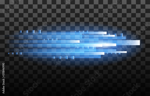 Light and stripes moving fast over dark background.design of the light effect. Vector blur in the light of radiance. Element of decor. Horizontal rays of light.