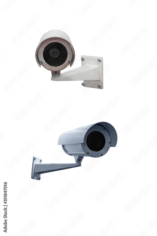 two modern video camera for tracking the situation at the facility isolated on white background