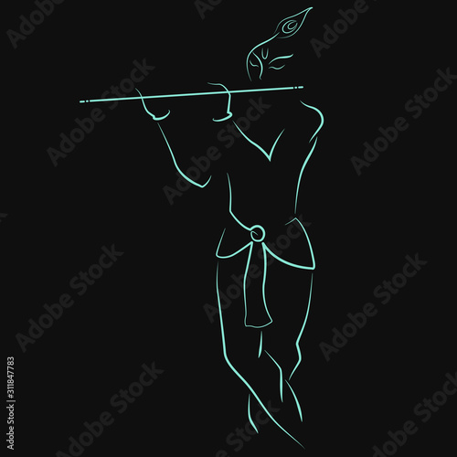 Lord Krishna, Hindu God, Vector Illustration, ESP.